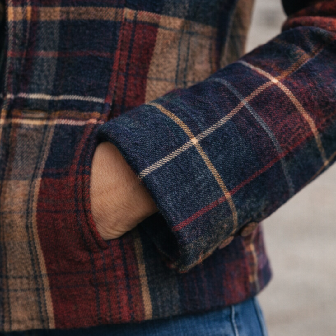 NATALIE – Plaid Mid-Season Coat with Stand Collar
