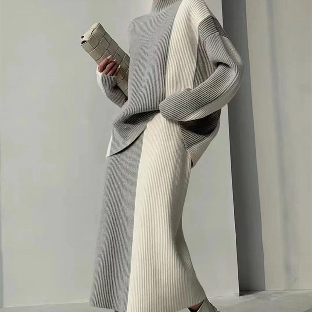 PIYA™ - Elegant Turtle Neck Long Sleeve Top and Skirt Set